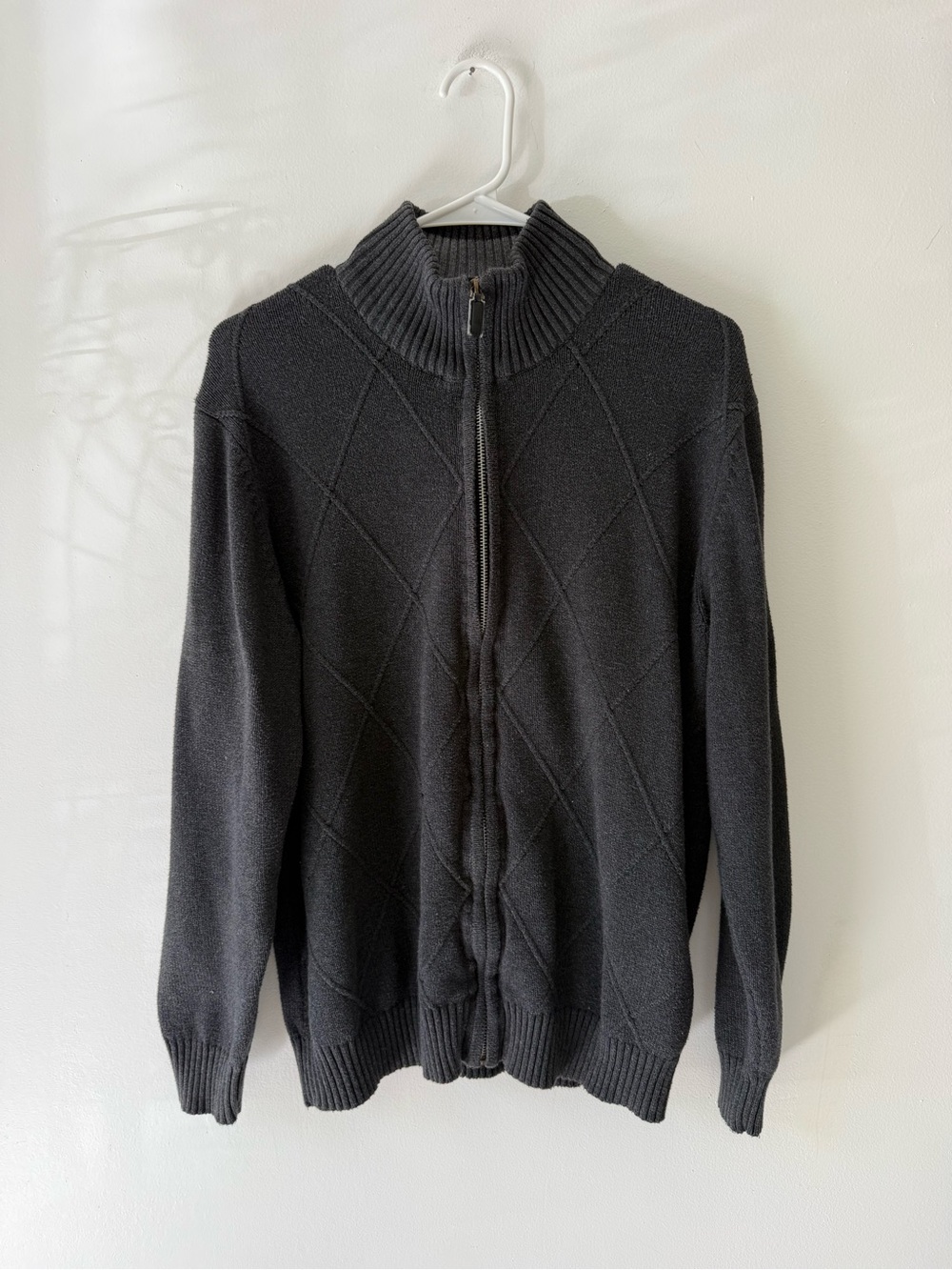 Oscar de la Renta Men’s Gray Cotton Full Zip Mock Neck Sweater Size M